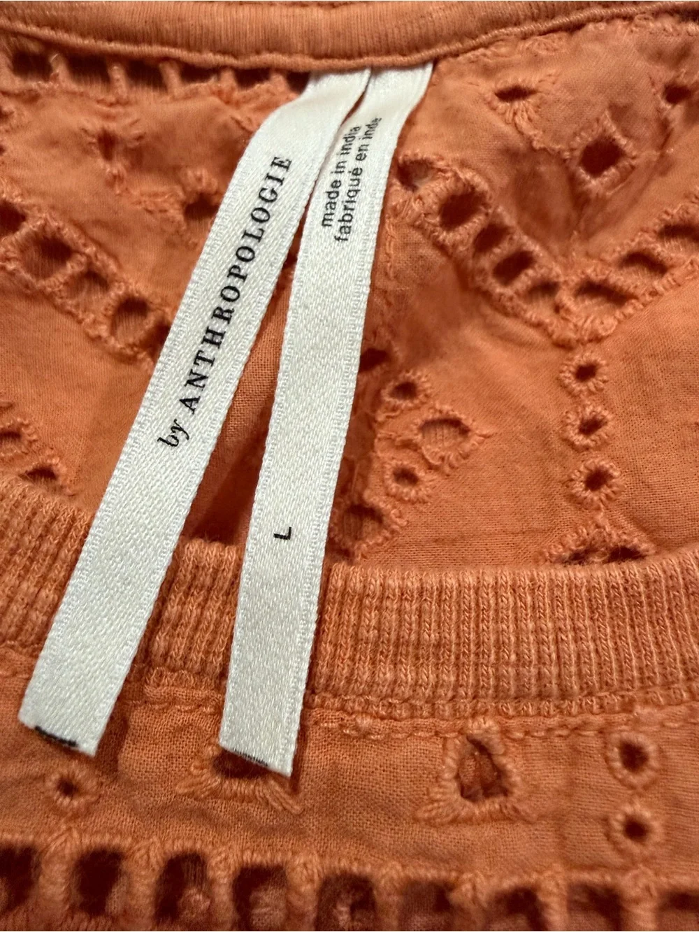 Anthropologie Coral Eyelet Flutter Sleeve Top Size Large - Picture 7 of 9